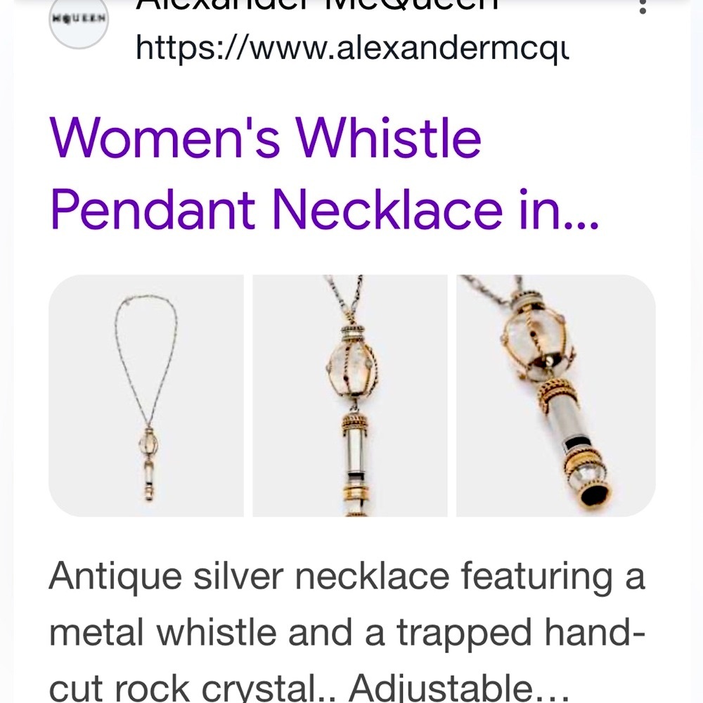 ALEXANDER McQUEEN Silver Brass Pearl Rock Crystal Whistle Pendant Necklace RARE! - Picture 5 of 6